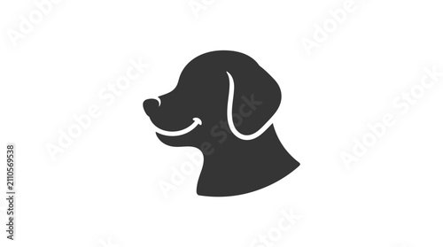 Smiling dog head silhouette vector icon isolated on white background, minimalist happy puppy side view profile logo design.