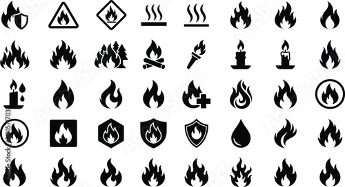 Bild auf Leinwand Universal set of fire icons and hazard symbols for industrial signage or warning