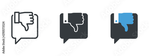 Bild auf Leinwand Complaint vector icon set featuring bad feedback, negative review, wrong feedback, customer dissatisfaction, issue reporting, and grievance symbols in solid, outline, and minimalist styles