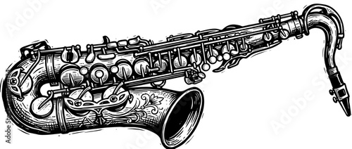 Принти на полотні Vintage Saxophone illustration, Ink drawing, Musical instrument