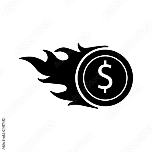 Economic Crisis Burning Dollar Coin Silhouette Icon