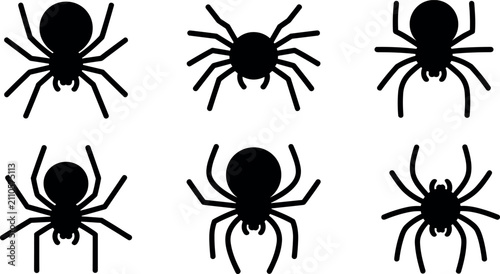 Obraz na płótnie Halloween spider silhouettes collection with various spooky arachnid shapes isol