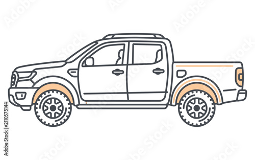 Pickup Truck Outline Vector Illustration