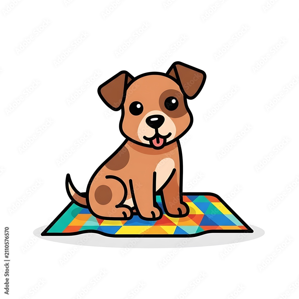 Fototapeta premium Cute Puppy Sits on Colorful Blanket