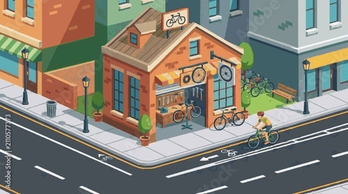 Bild auf Leinwand Cozy Corner Coffee Shop with Bicycles.