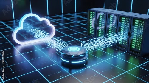 Futuristic Cloud Load Balancing and Server Data Transfer Visualization