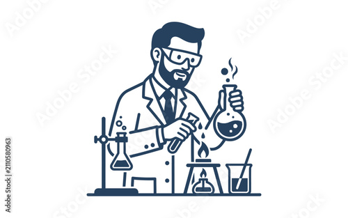 Scientist Conducting Chemistry Experiment Vector Illustration