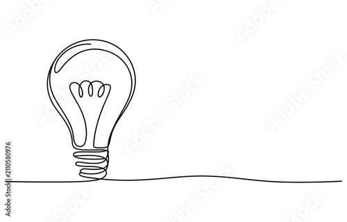Continuous single line drawing of a light bulb representing a bright idea and creativity Vector, illustration