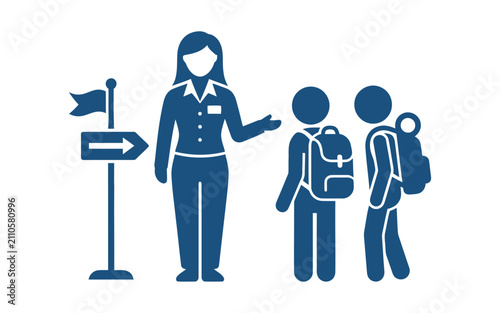 Tour Guide and Students Vector Illustration