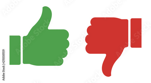 Fotografi Thumbs Up and Thumbs Down icons, featuring clean minimalist vector illustrations