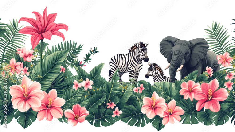 Obraz premium seamless pattern with safari animals and palm trees