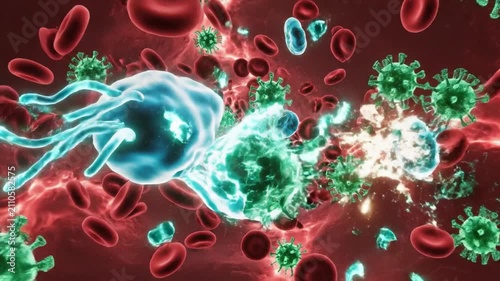 Immune System Cell Engages and Destroys Viral Invaders in Microscopic Battle