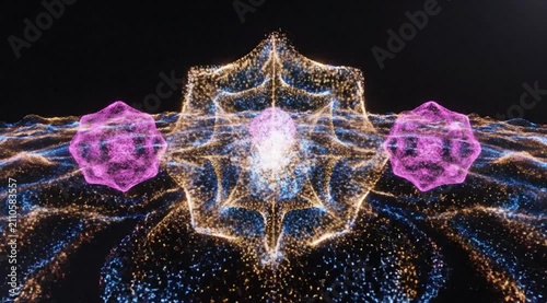 Intricate Abstract Swarm Intelligence With Glowing Particle Clusters
