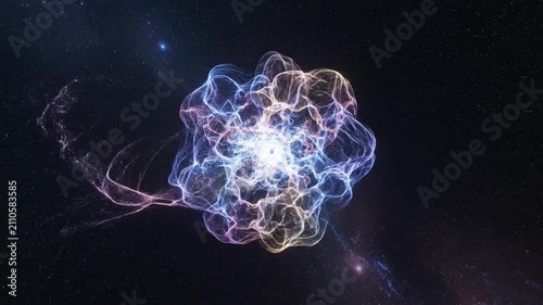 Intricate Glowing Energy Formation Swirling Amidst Cosmic Particles