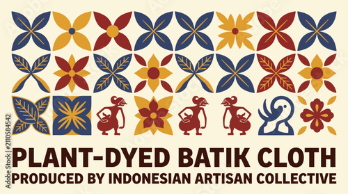 Bild auf Leinwand Plant-Dyed Batik Cloth Produced by Indonesian Artisan Collective