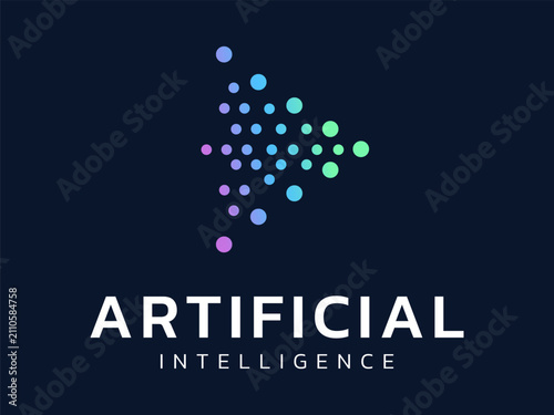 Artificial intelligence with abstract dots Elements Forming triangle Shape symbol vector illustration logo design concept, Representing Digital Transformation, AI, innovation, ui, network connecting.