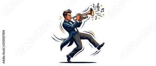 Canvas Print Man Playing Trumpet with Musical Notes