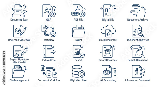 Obraz na płótnie Collection of digital document management and processing icons.