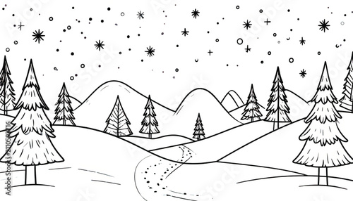 Whimsical Hand-Drawn Christmas Tree Line Art - Simple Winter Scene Vector Illustration