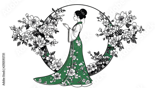 Whimsical Hand-Drawn Floral Elements Corner Border with Green Leaf Accent