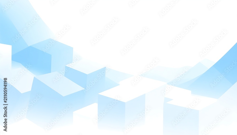 Fototapeta premium Abstract, geometric shapes in varying shades of blue, softly overlapping against a white background, creating a sense of depth