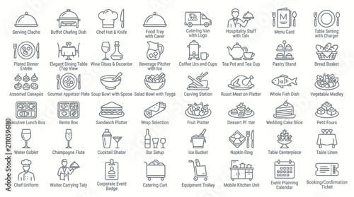 Cuadro en lienzo Collection of Food and Dining Related Icons for Catering and Hospitality Services