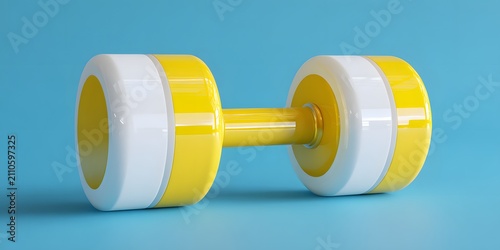 Bright Yellow and White Dumbbell on a Blue Background.