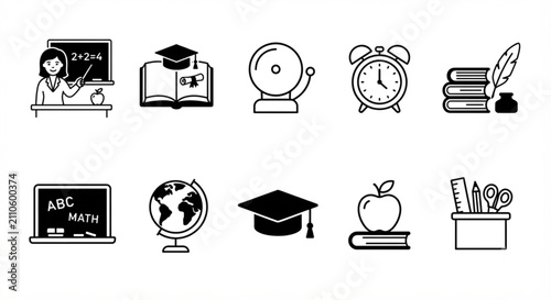 set of vector icons of school