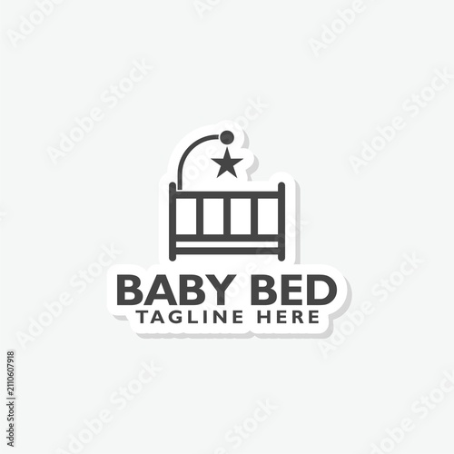 Baby bed logo sticker isolated on gray background