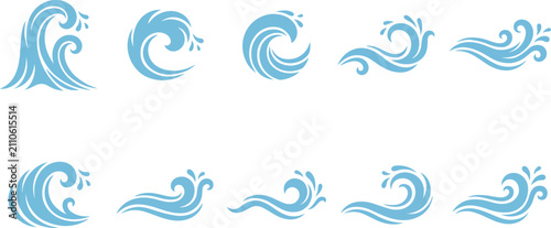 blue water waves vector set clipart graphic element isolated on white background