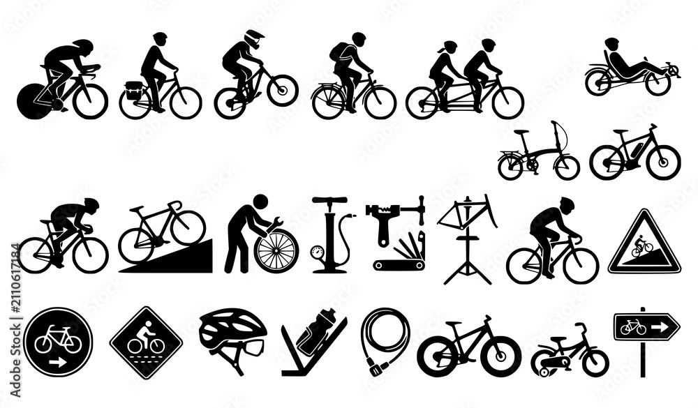 Naklejka premium Cycling icons and illustrations collection for sports and recreation designs