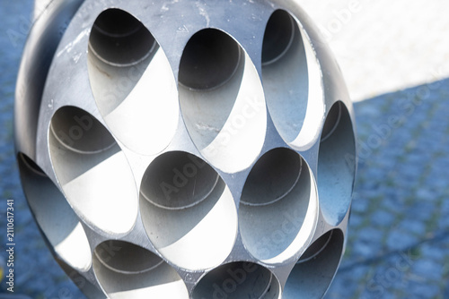 Fotografie Empty metal missile launcher tubes The Concept of modern warfare