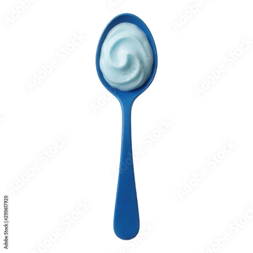 Blue Spoon with Yogurt Swirl Transparent Background