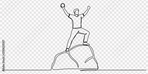 Bild auf Leinwand Continuous one line drawing of a successful person standing on top of a globe
