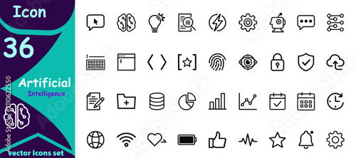 Obraz na płótnie A collection of thirty six thin line icons representing various business and tec