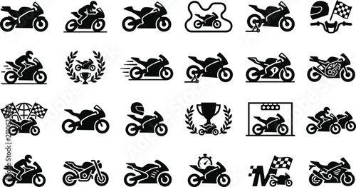 Schilderij op canvas Motorcycle racing icon set vector illustration featuring sport bike riders track
