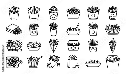 French Fries Fast Food Doodle Icons Vector Collection