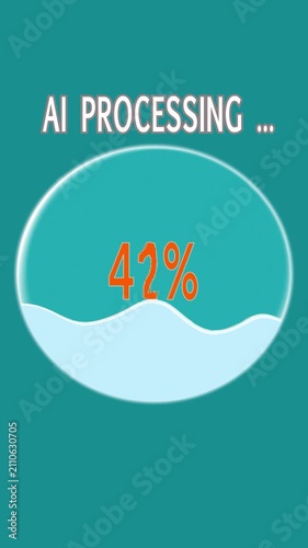 Futuristic Ai processing on circle liquid  loading interface progress displaying interrupt at  99%, data error, digital progress bar on background. Vertical Full HD, 