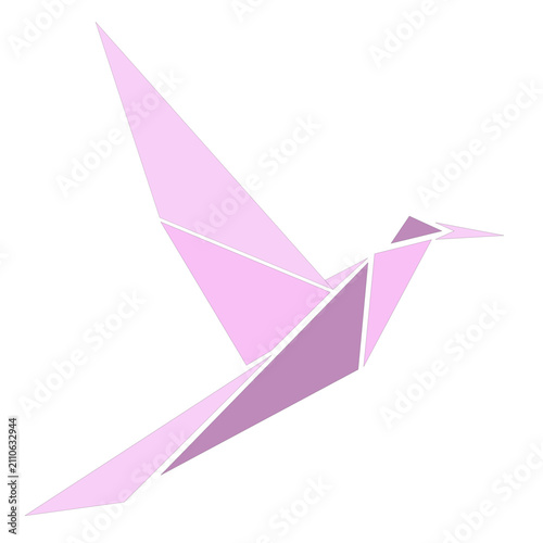 Pink Origami Crane Vector Illustration | Minimal Geometric Paper Bird Icon Design