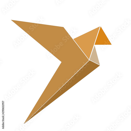 Golden Origami Bird Vector Illustration | Minimal Geometric Paper Crane Icon Design