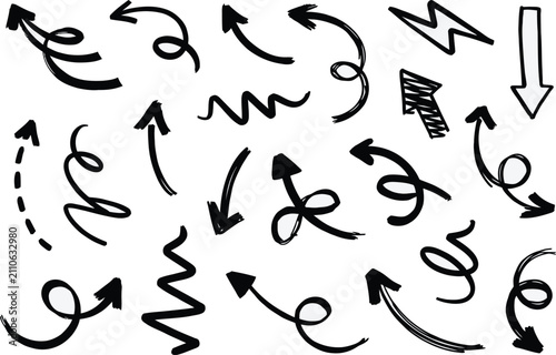 Hand drawn arrow set, collection of doodle arrows, vector illustration
