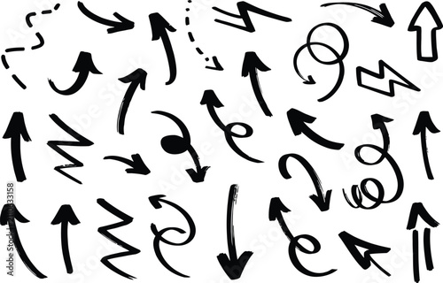 Hand drawn arrows collection, set of black vector arrows