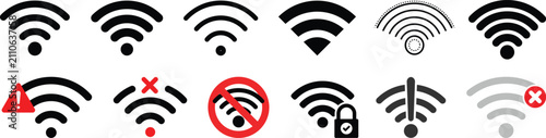 Wifi wireless internet signalWireless internet symbol. Set of sign for connect of network. Bar of satellites for mobile, radio, computer. Hotspot, strength electronic wave from antenna