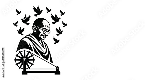 Vector illustration of a peaceful leader symbolic of non-violence and simple living concepts