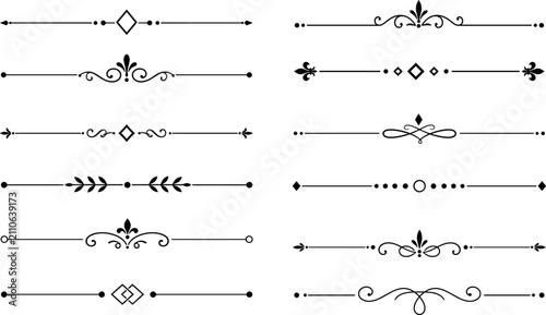Elegant black text dividers and ornamental page border vector set