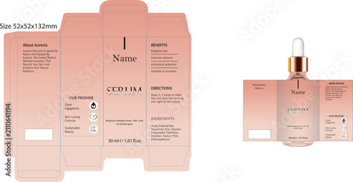 Realistic skin care packaging mock up. Dropper bottle and box template with design label.