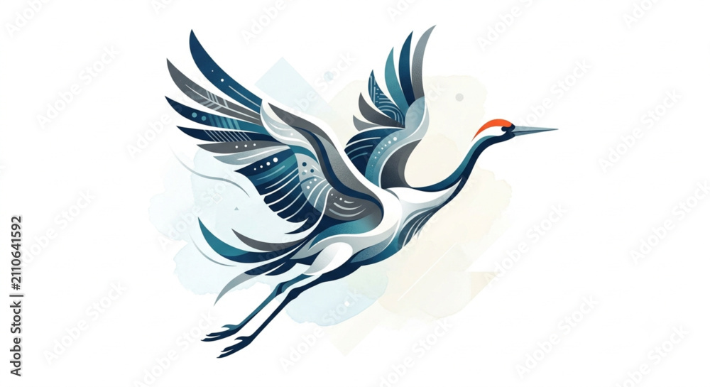 Obraz premium graceful flying crane vector illustration in Japanese style art