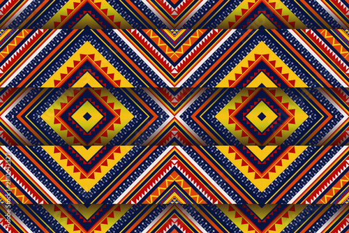 Ethnic diamond tribal geometric seamless pattern with bright vibrant ornament for fashion textile, print and wallpaper.