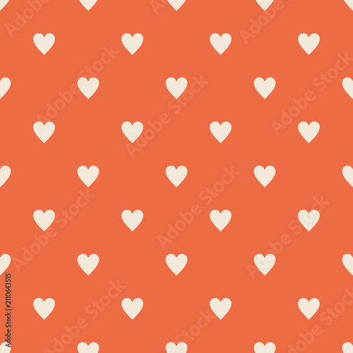 Minimal Cream Heart Seamless Pattern on Orange Background