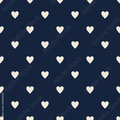 Minimal Cream Heart Seamless Pattern on Navy Blue Background